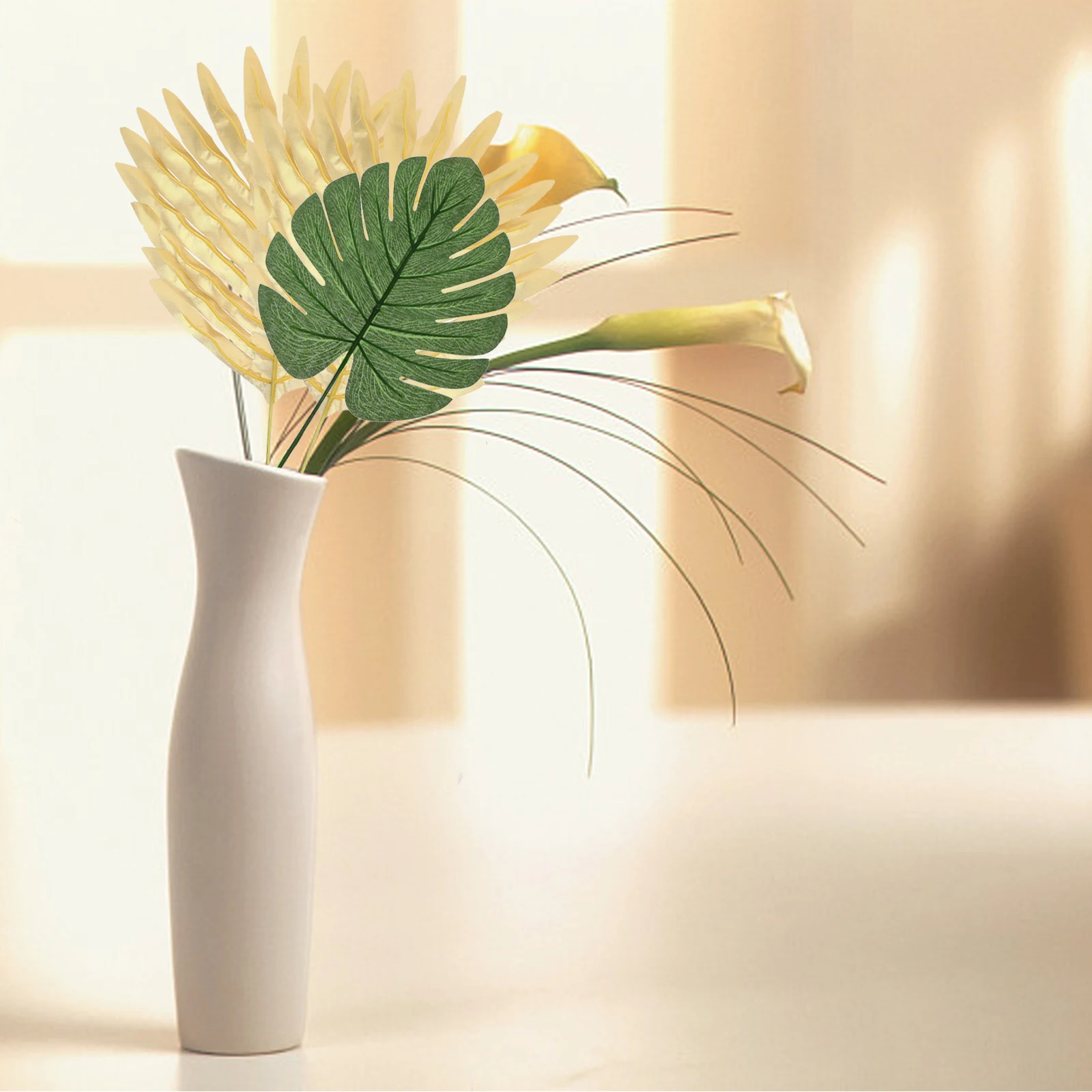 

68pcs Green Fake Palm Leaf Decorations Hawaiian Theme Leaf Accessories Artificial Large Green Leaves For Home Tropical Simulated