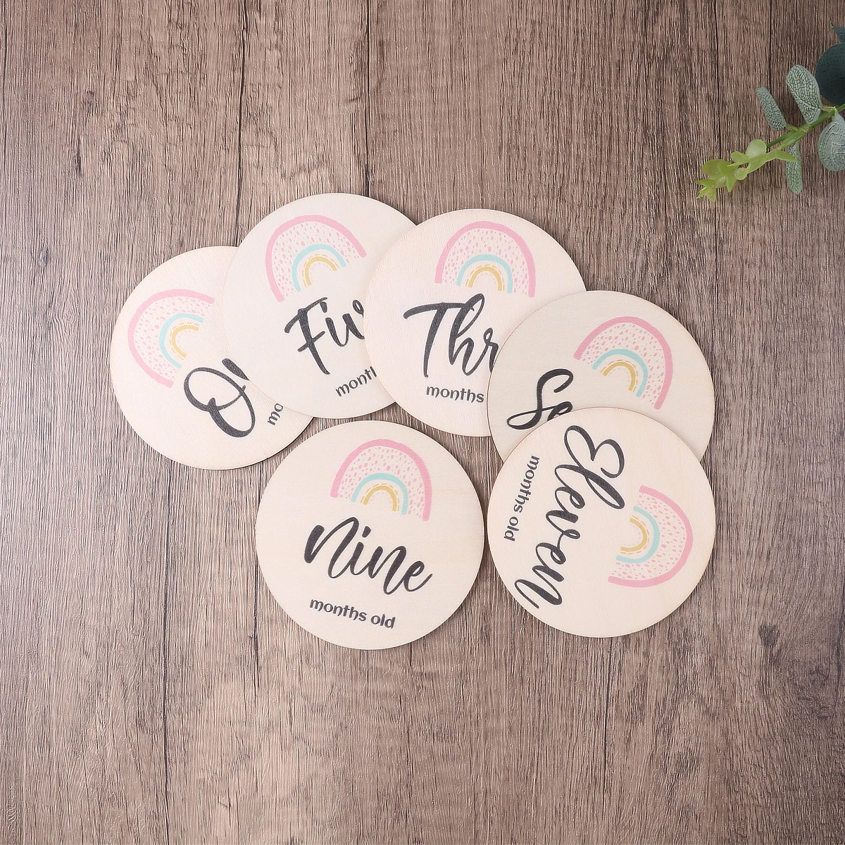 Ylsteed الوليد التصوير الدعائم خشبية الخشب رقاقة شهر تذكارية بطاقة نمو الطفل معلم قوس قزح رقائق خشبية محفورة بالليزر #3
