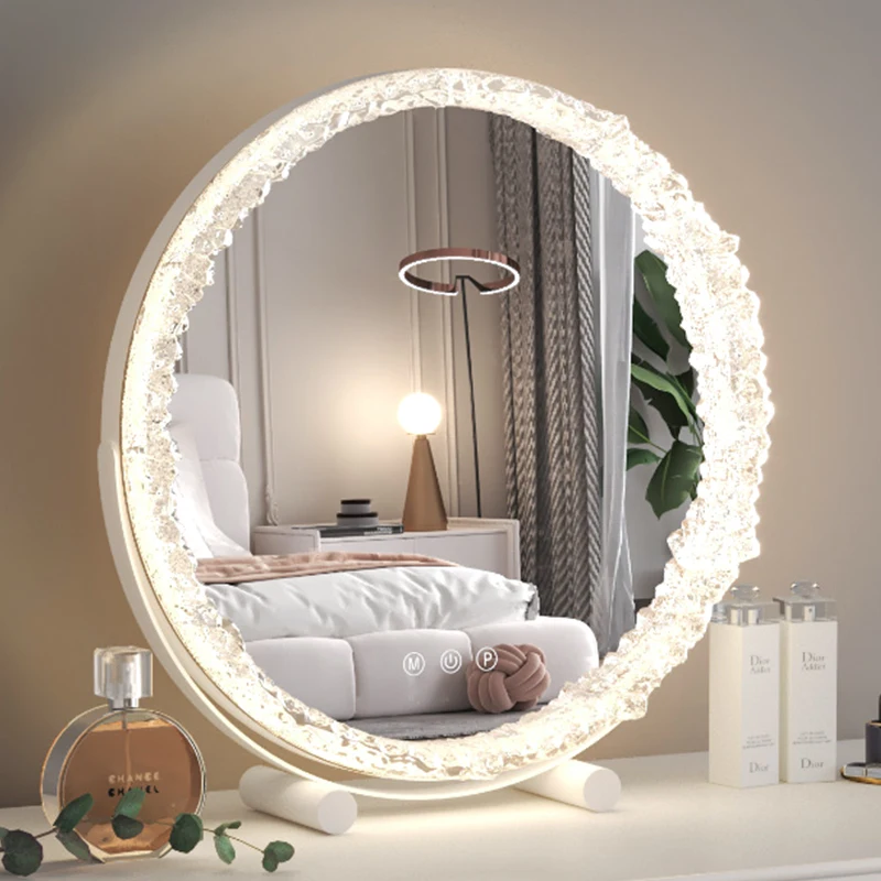 Makeup mirror with lamp dresser led lamp desktop desktop crystal vanity mirror light luxury smart touch fill light mirror