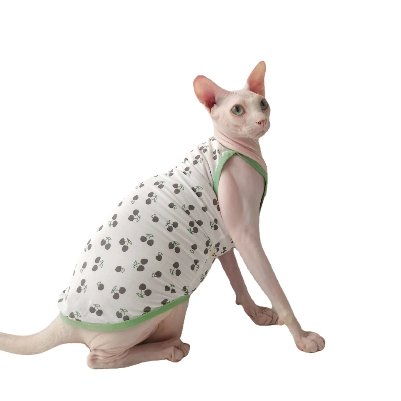 Spring and Summer Cotton Cherry Skirt with Suspenders Breathable and Comfortable Sphinx Hairless Cat German Clothes