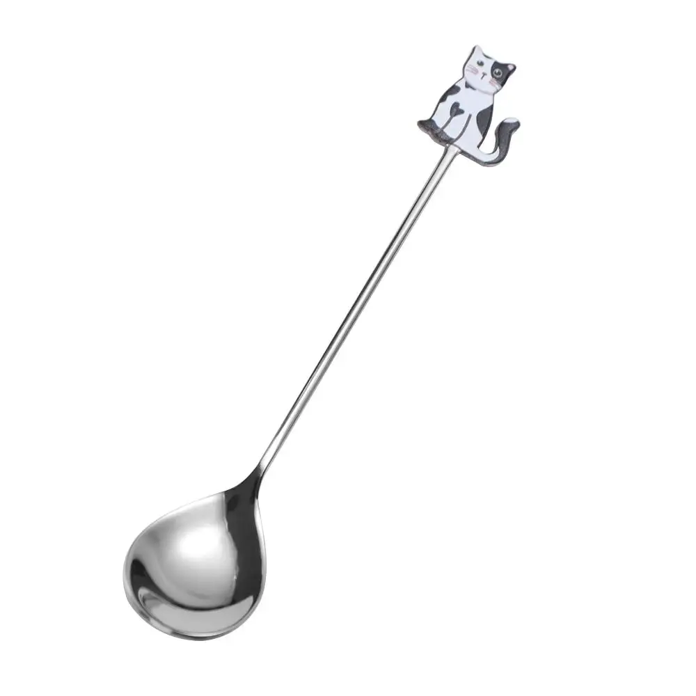 Scoop Polished Cat Fish Stainless Steel Spoon Japanese Korean Style Stirring Spoon Teaspoon Colorful Stirring Spoon Cake