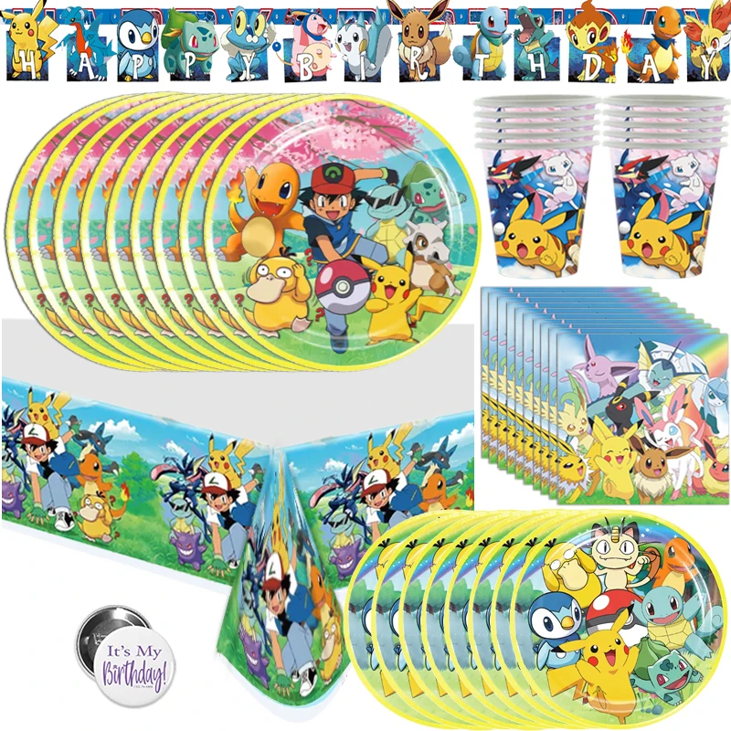 Pokemon Geburtstags feier Dekorationen Pikachu Party liefert Banner Geschirr Geschirr 9-Zoll-Platte Serviette Baby party liefert Spielzeug