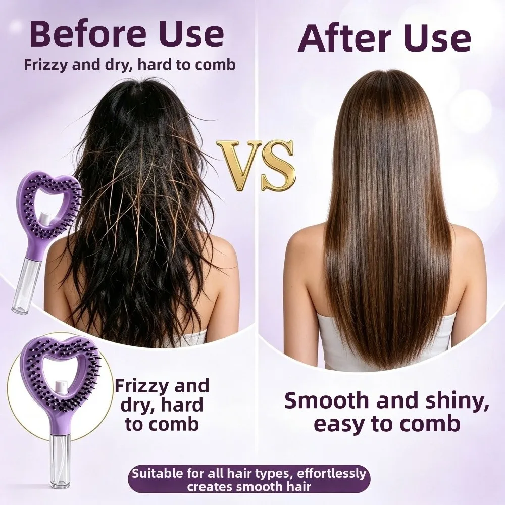 2-in-1 Heart-shaped Spray Hair Comb Multi-Function Shine Restoration Salon Styling Brush Anti-Frizz Scalp Nourish