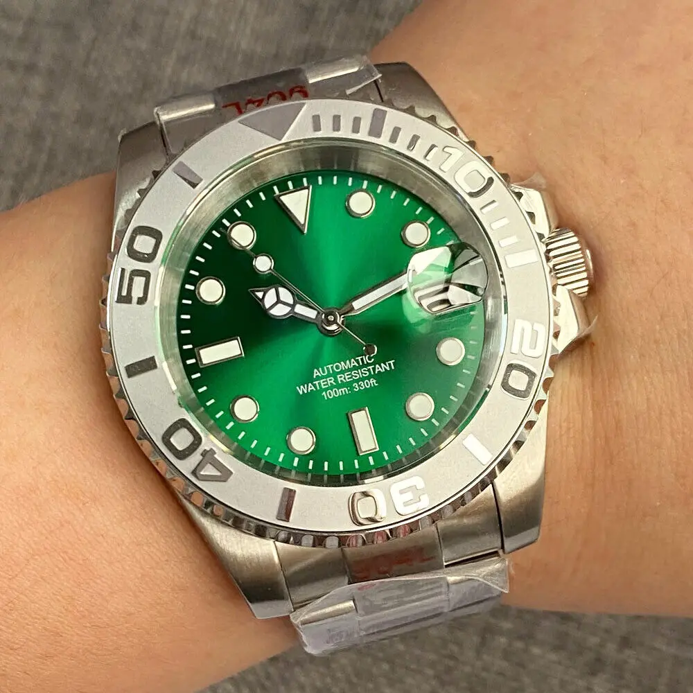 

TANDORIO 40MM NEW 200m Diving Green Luminous Dial Sapphire NH35A Automatic Mechanics Men's Wristwatch Rotatable ceramic Bezel