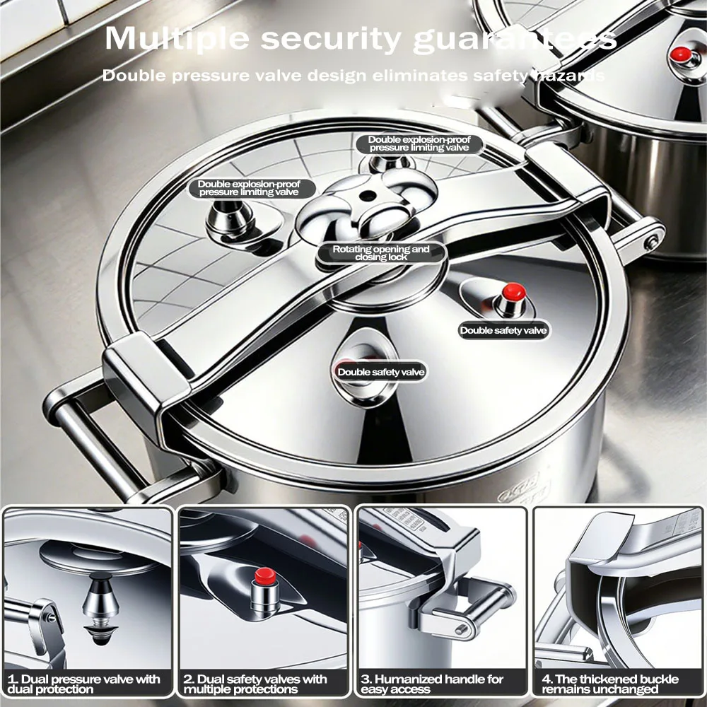 Extra Large Commercial Stainless Steel Pressure Cooker for Restaurant, Fit Gas & Induction Cooktops 15-80L 스테인리스강 압력솥