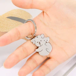 Lucktune Cute Koala Keychain Stainless Steel Dinosaur Animal Key Chain for Women Men Silver Color Key Ring Trendy Accessory Gift
