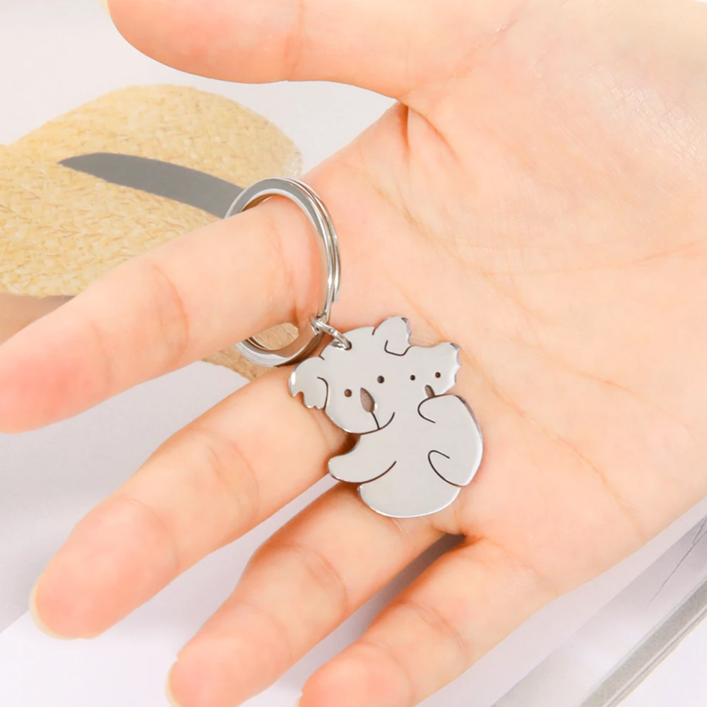 Lucktune Cute Koala Keychain Stainless Steel Dinosaur Animal Key Chain for Women Men Silver Color Key Ring Trendy Accessory Gift