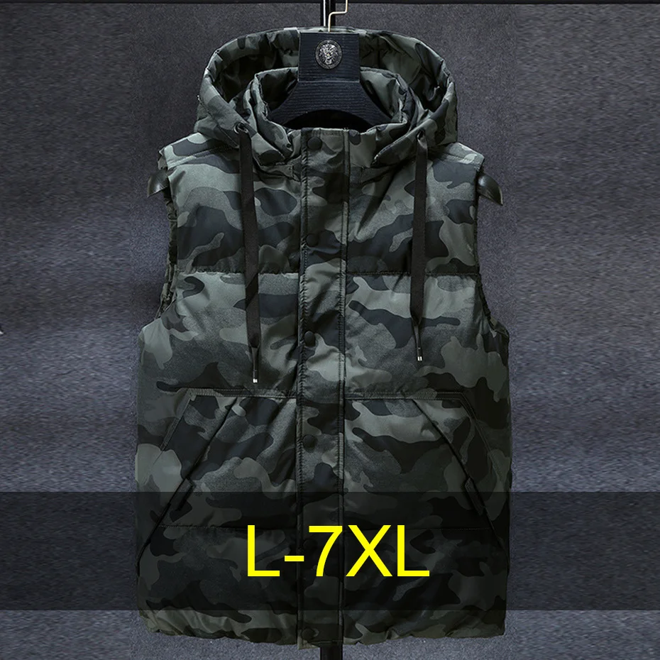 

Winter Thick Vest Men 7XL Plus Size Vests Winter Padded Vests Male Fashion Casual Camouflage Sleeveless Jacket Big Size 7XL