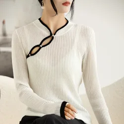 2024 New Chinese style Spring Autumn Cashmere Sweater Women  Long Sleeve Cashmere cheongsam style