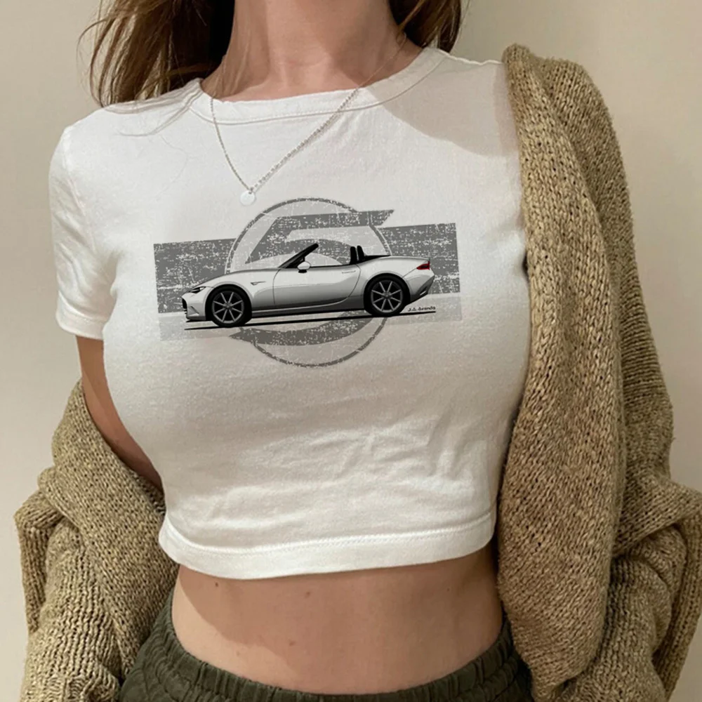 miata 90s cyber y2k aesthetic crop top Female 2000s kawai vintage cute crop top clothing