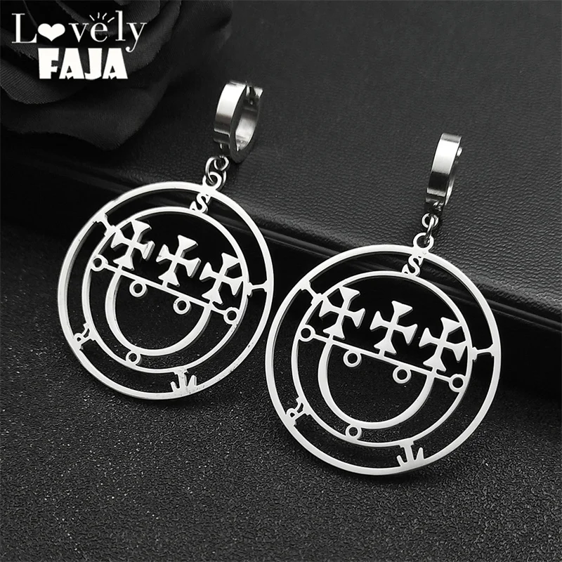 Sigeal Sigil De Lucifer Stainless Steel Dangle Earrings Women Men Satan SITRI Sytry Bitru Lazer Baphomet Stamp Earring Jewelry