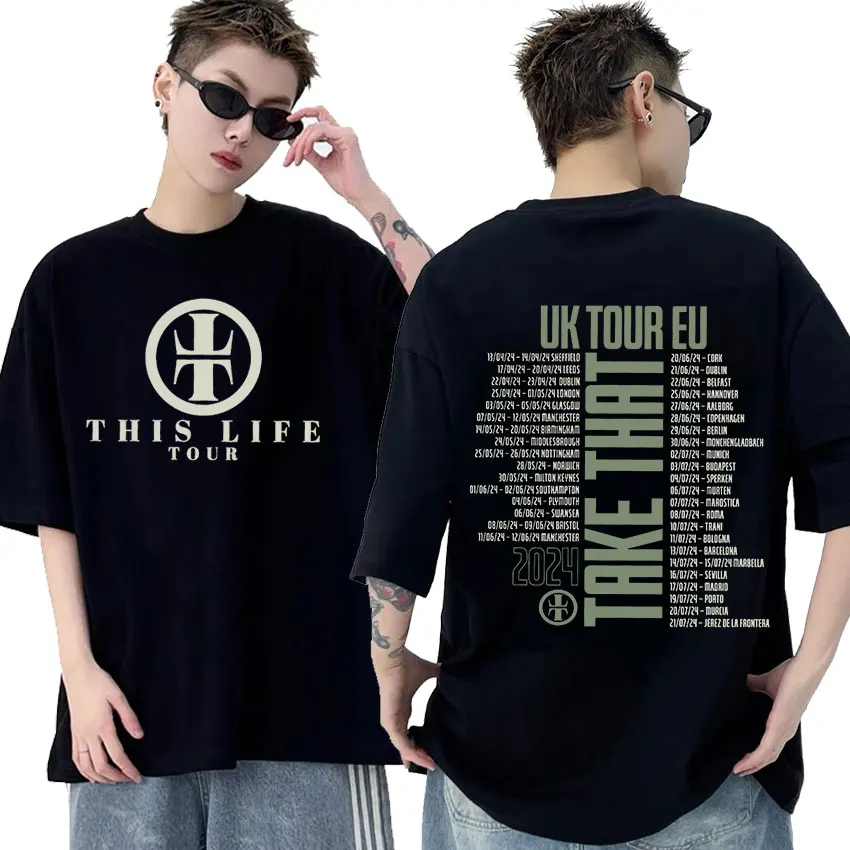 

Футболка с принтом Take That Life on Tour 2024, мужская и женская модная Ретро футболка в стиле Харадзюку, повседневные футболки большого размера из 100% хлопка