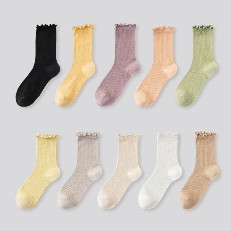 

10 pairs of women's summer thin antibacterial mid tube socks mesh breathable sweat absorbing odor proof casual socks