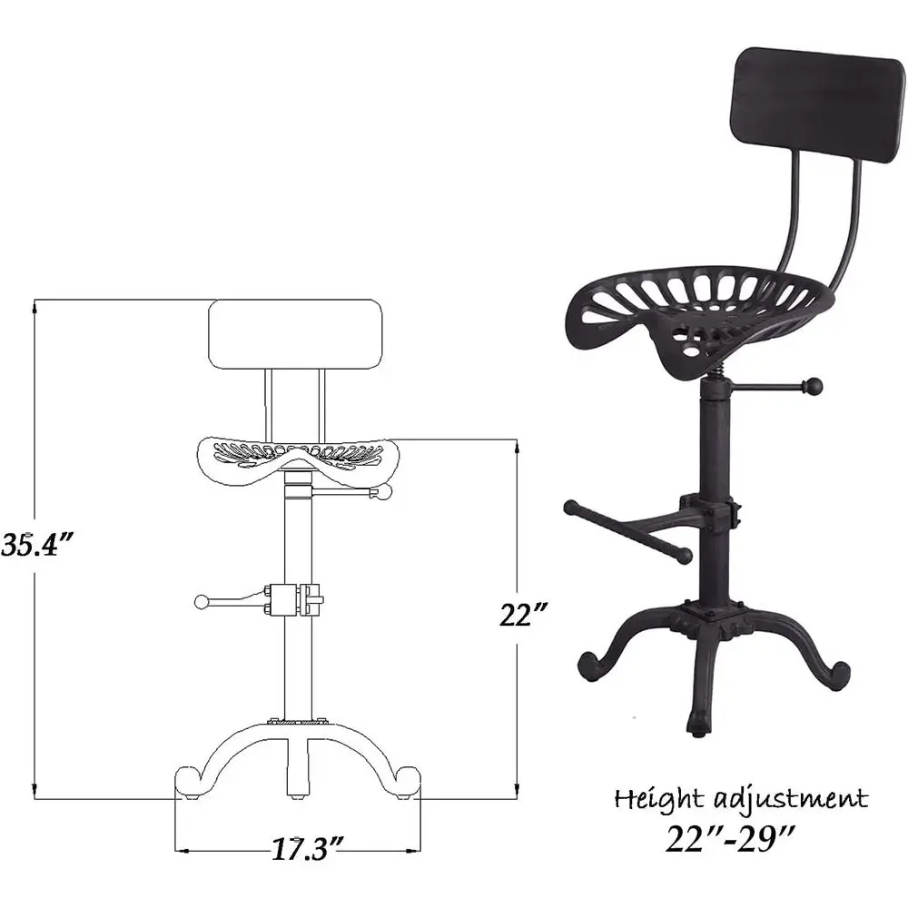 مقعد بار معدني على الطراز العتيق مع ارتفاع قابل للتعديل ومقعد جرار ريفي #3