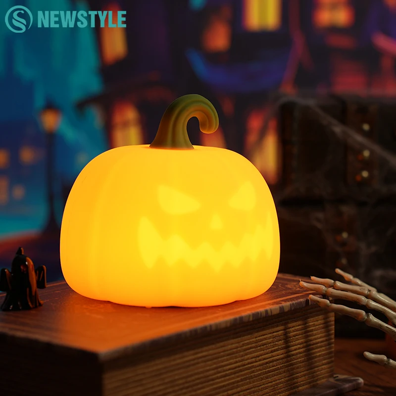 LED Cute Pumpkin Night Light Dimmable Bedside Lamp Touch Control Night Lamp With Timer For Kid Adults Halloween Party Room Decor