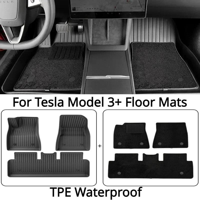 6pcs Double-layer Foot Pads For Tesla Model 3+New Floor Mats TPE Waterproof Wear-resistant Car Interior Modification Accessories