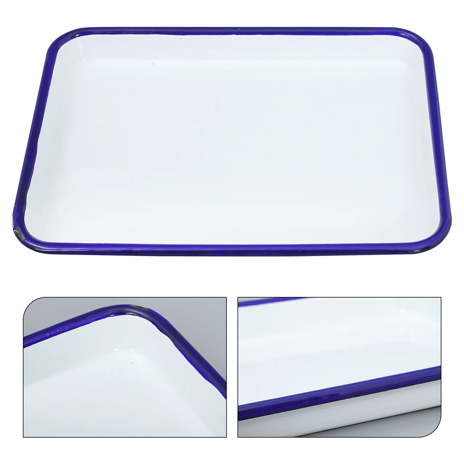 

Enamel Tray Dessert Toaster above with Cover Serving Platter Coffee Table Rectangular Bread Loaf Pan