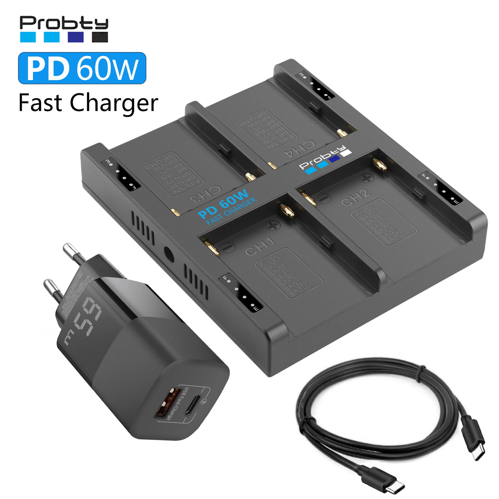 Probty PD60W Fast Charger for Sony BP-U Series Batteries for Sony BP-U30/BP-U35/U60/U90 Battery Charger