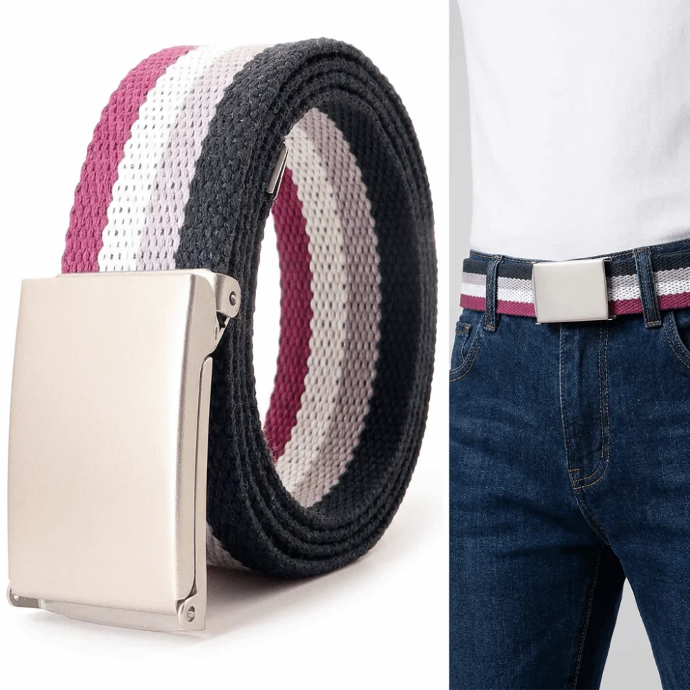 Fashion Metal Buckle Canvas Waist Belt Stripe Adjustable Men's Business Belt Multifunctional Jeans Accessories Nylon Belt Pants
