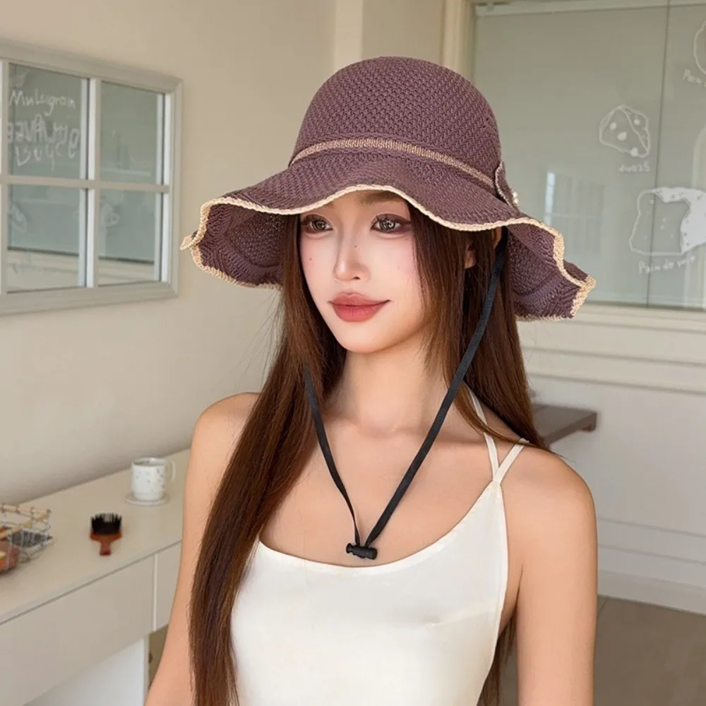 

Fashion Sun-protective Fisherman Cap Big Brim Breathable Bucket Hat Versatile Hand Weaving Sun Hat for Women