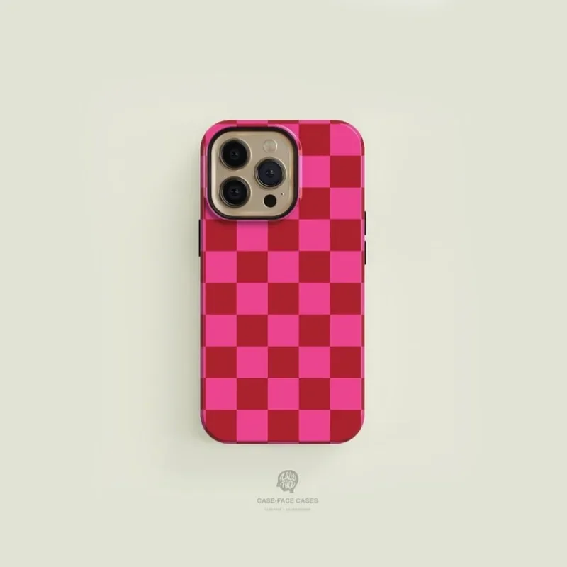 Karierte rosa rote Hülle für IPHONE 16 Pro Max 15 14 13 12 11 PRO Plus Acryl TPU Zwei in einem magnetischen Handyhüllen