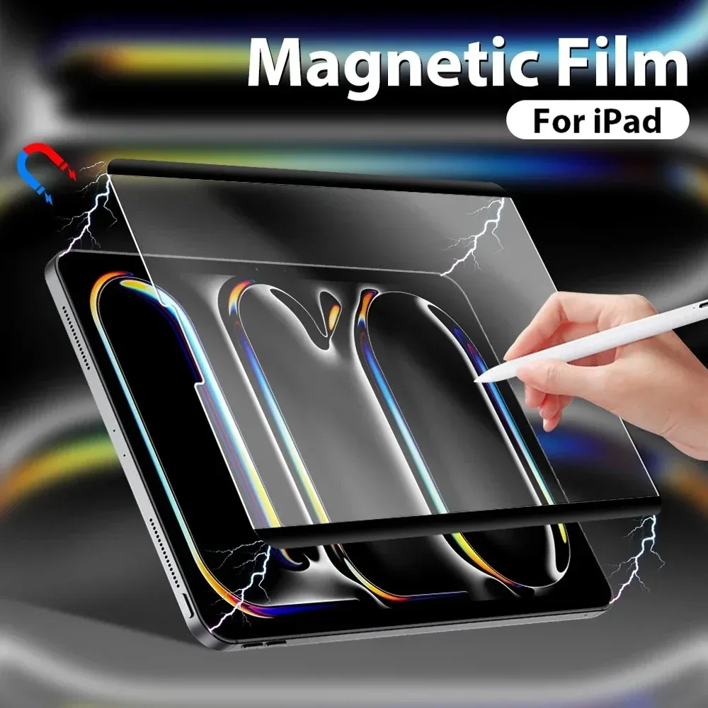 

Магнитная защитная пленка для iPad 2026 (модели A19, 12-го поколения Air, 8, 11, 13 дюймов; M4, A16, 11-го поколения; 9.7, 10.2, 10.5, 10.9, 12.9, 13 дюймов) — съемная и многоразовая