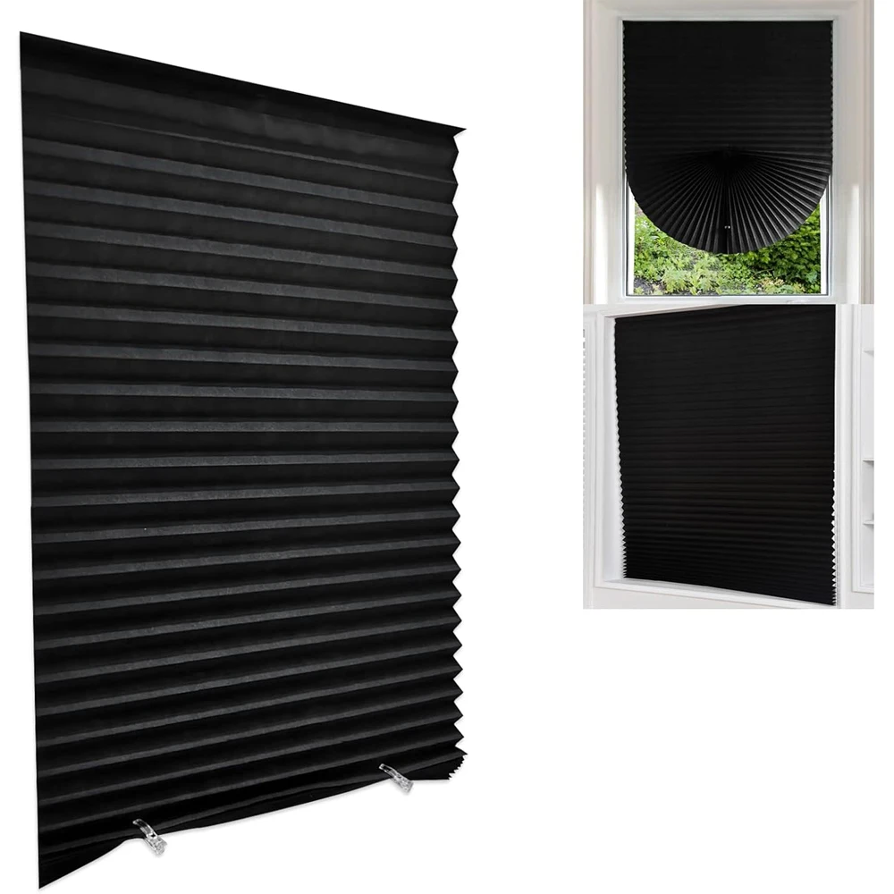 1 unidad de cortinas autoadhesivas de media ventana, cortina plegable no tejida para baño, balcón, sala de estar, cortinas plisadas