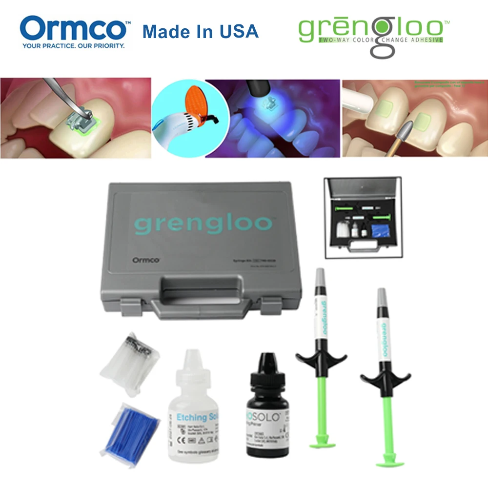 Ormco Grengloo Orthodontic Bracket Bonding Kit Two Way Color Change Light Cure Adhesive Dental Bracket Bonding Kit