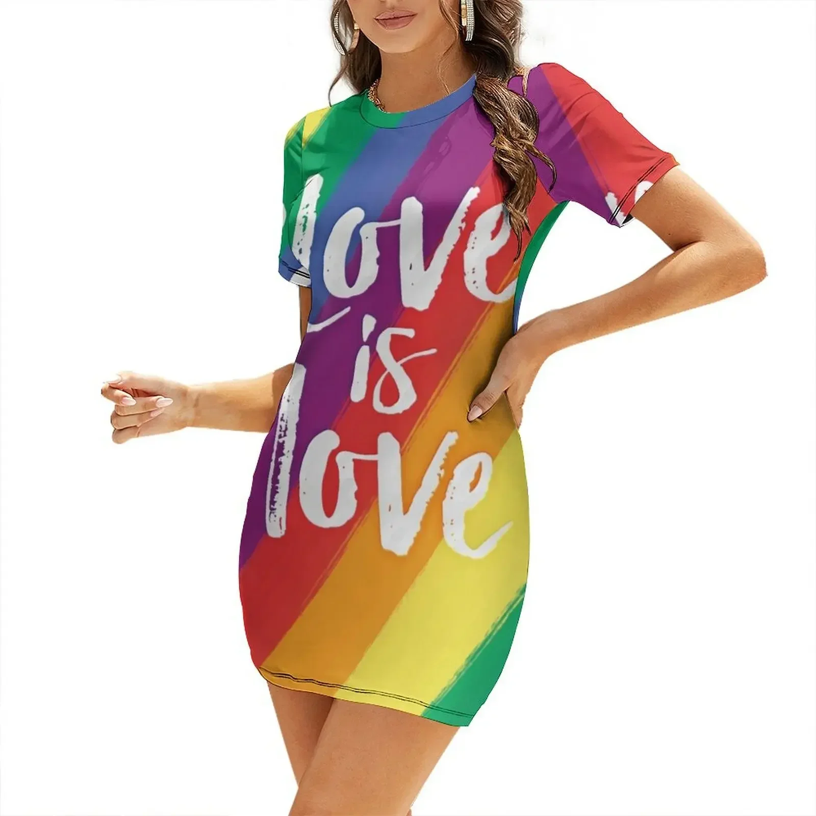 

Love is love - Rainbow flag pride and equality Short-Sleeved Dress luxury woman evening dress dress summer 2026 women