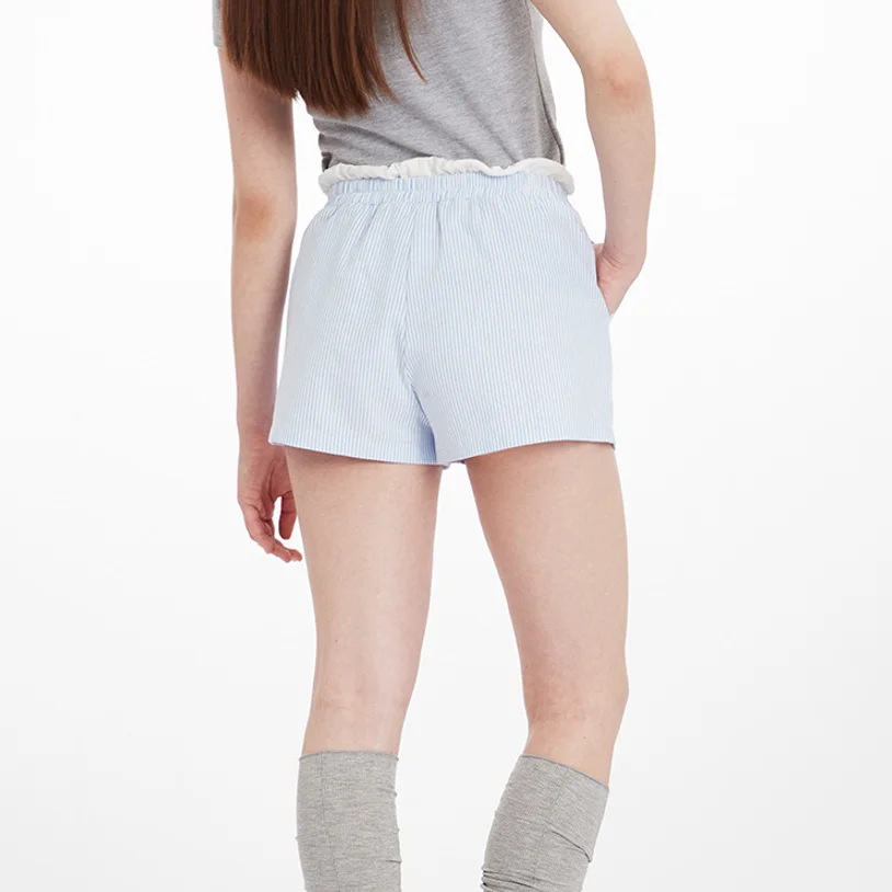 Yapher Pantaloncini bikini a vita alta da donna in stile francese a righe blu e bianche con pantaloni da vacanza larghi con coulisse