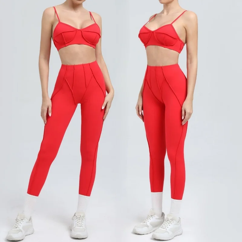 Seamless Yoga Set Sports Fitness Peach Hip High Waisted Quick Drying Sports Bra Suit Outdoor Workout Clothing Gym Suit for Women image 2