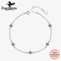 TrustDavis Genuine 925 Sterling Silver Fashion Sweet Round Colour Zircon Bracelet For Women Teen Party Fine S925 Jewelry DA2689