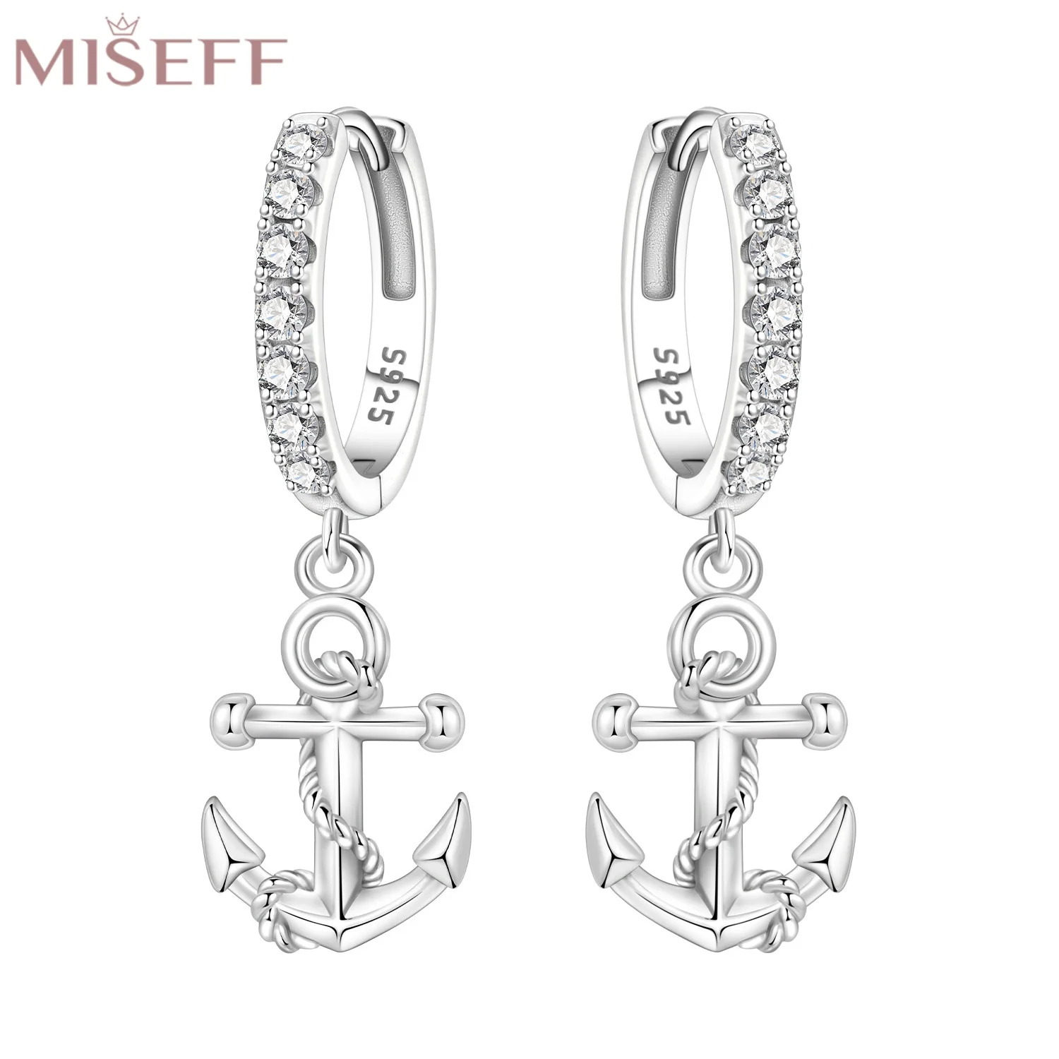 MISEFF S925 Sterling Silver Earrings Fashion Anchor Rudder Compass Earrings For Women Jewelry Birthday Party Gift
