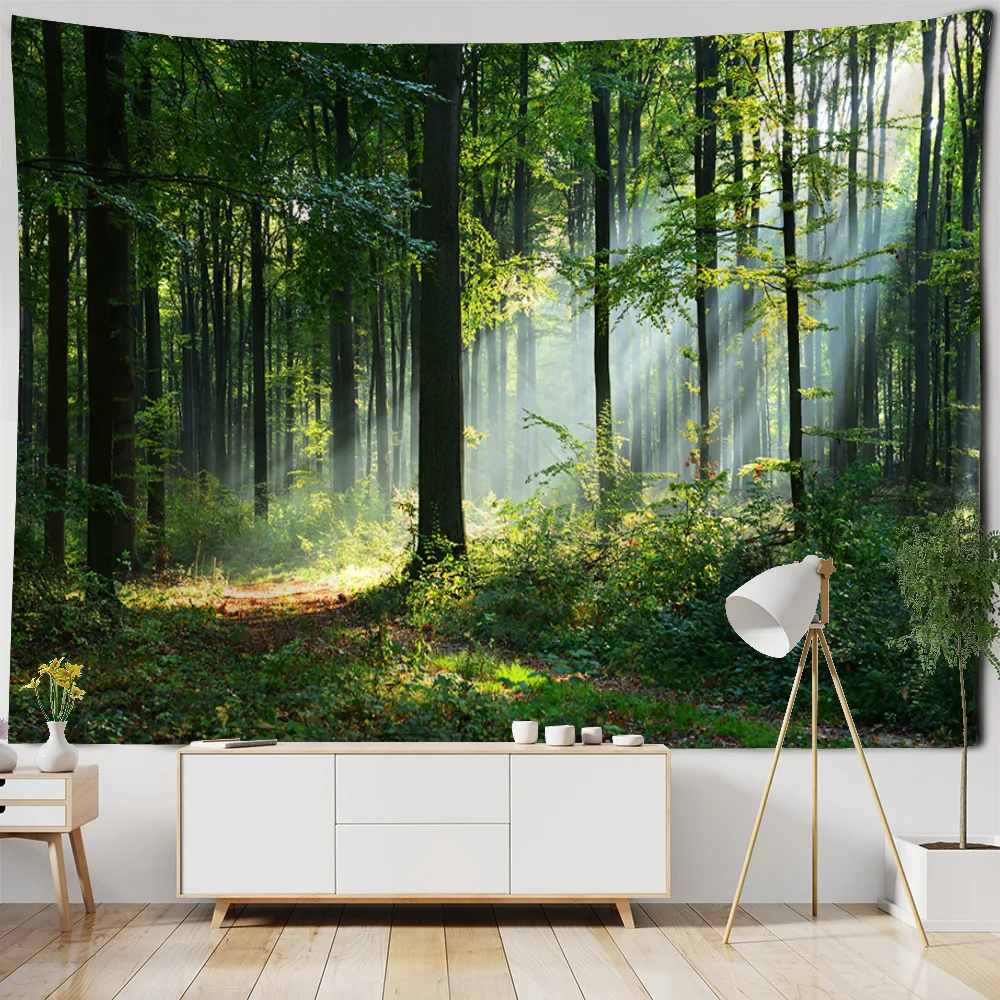 

Beautiful natural forest printed wall tapestry, cheap hippie wall hanging, Bohemian wall blanket, mandala home art decoration