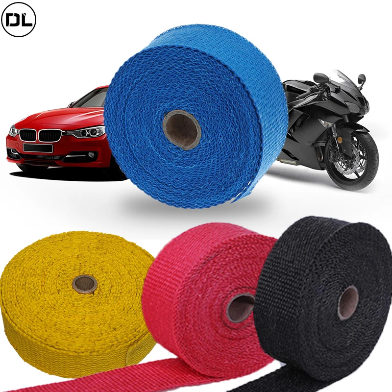 1.5m Motorcycle Exhaust Pipe Wrap Insulation Glass Fiber Tape Auto Insulation Heat Wrapped Tape 900-1200 Degrees Temperature