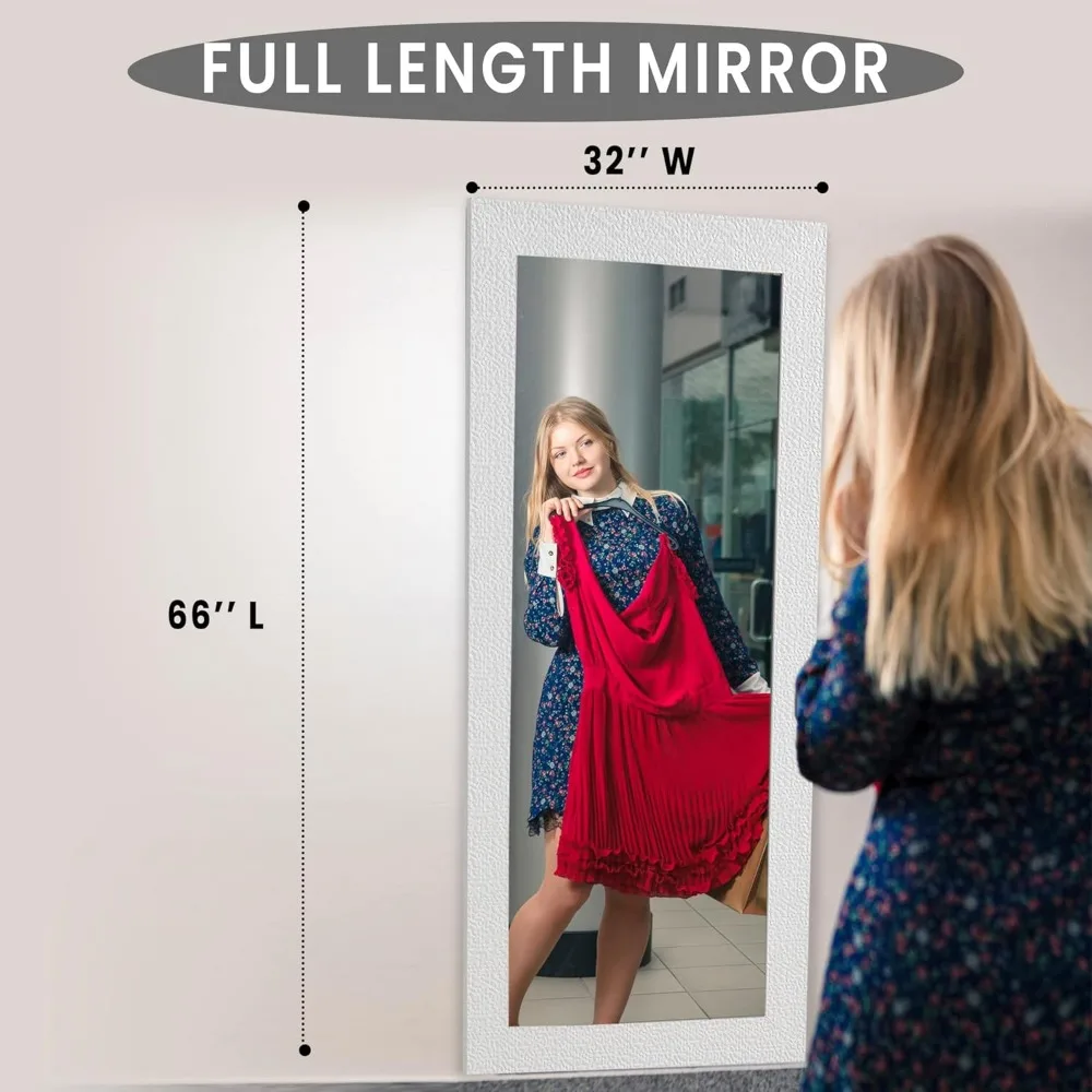 Home Mosaic Full-Length Mirror – 66" L x 32" W Large Decorative Wall Mirror with Faux Wood Frame – Tall Full-Body Floor Mirror