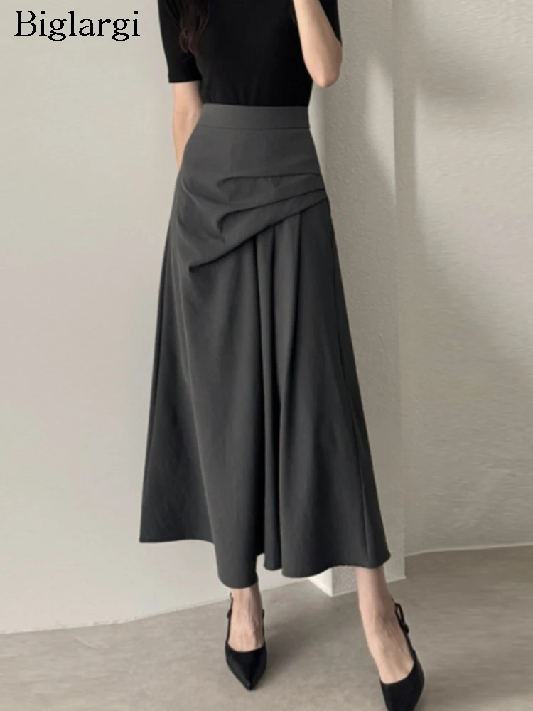 

Autumn A-Line Skirt Women Irregular Pleated Fashion Ruffle Elegant Ladies High Waist Skirts Korean Style Loose Woman Long Skirt