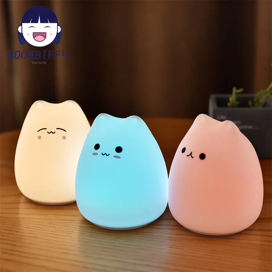 

7 Colors Cat Light LED Animal Night Lights Silicone Soft Cartoon Lamp Children Baby Nursery Lamp Breathing LED Night Light