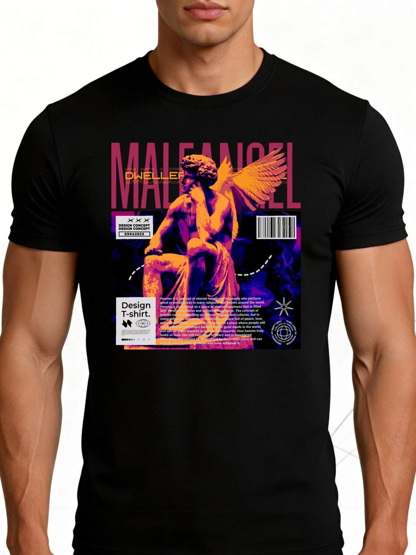 Men's Graphic T-Shirt - Breathable, Soft, Lightweight - Men's Angel Resident Design T-Shirt - Vintage Fun Graphic Casual Short Sleeve Summer Top, Gift for Him
