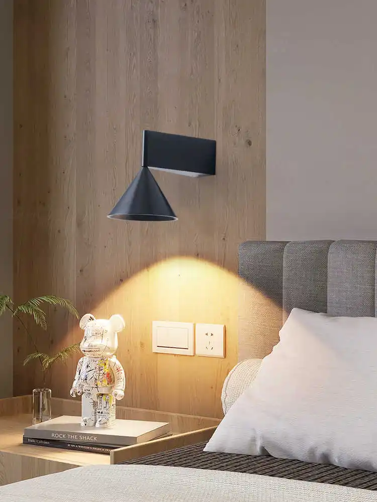 Italian Minimalist Aluminum Conical Geometric Bedside Wall Lamp Warm Wall Lamp for Living Room Dining Room Corridor and Hallway