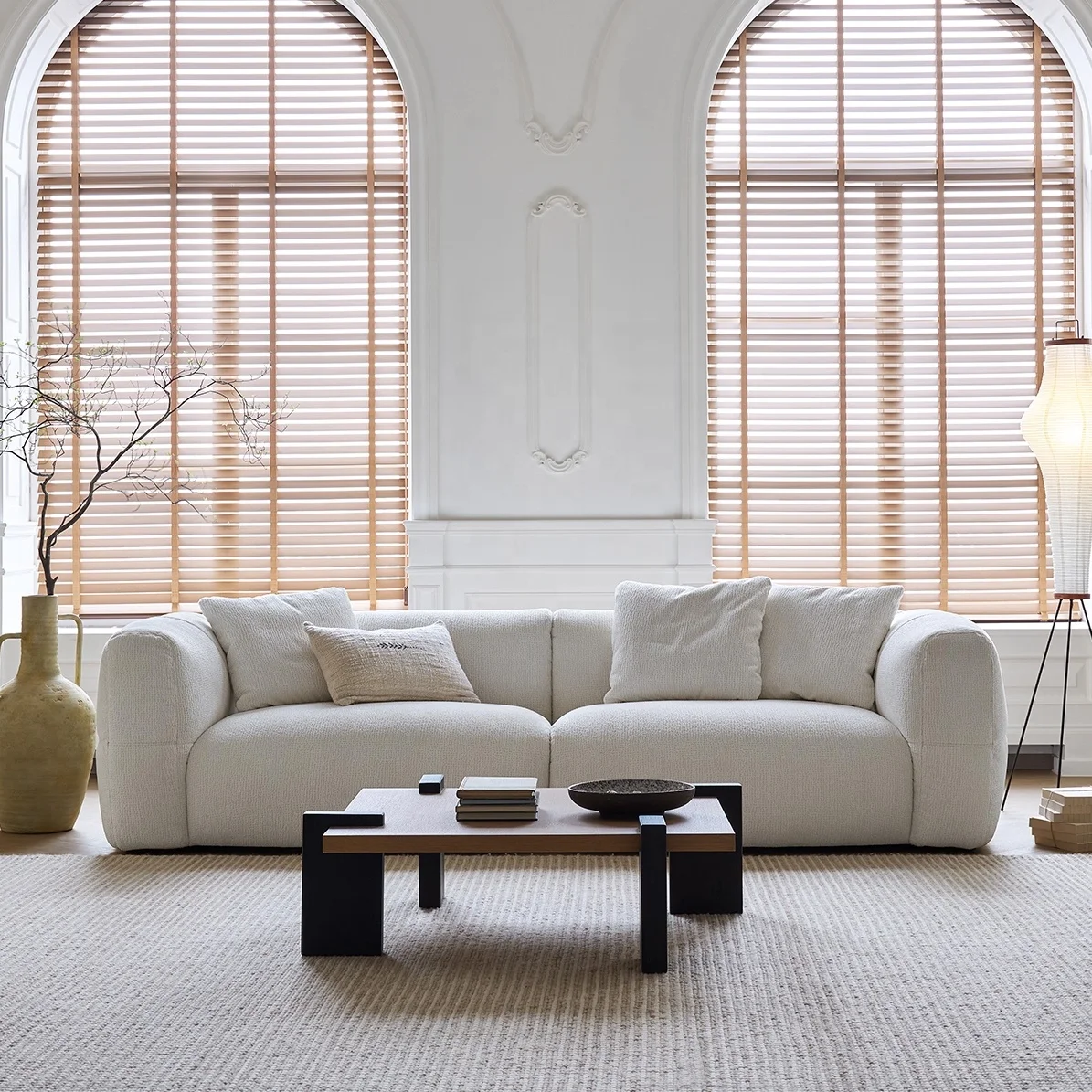 # French Retro Luxury Creamy White Velvet 3-seater Living Room Sofa Set Modular Chenille Hotel Designer Leisure Sofa
