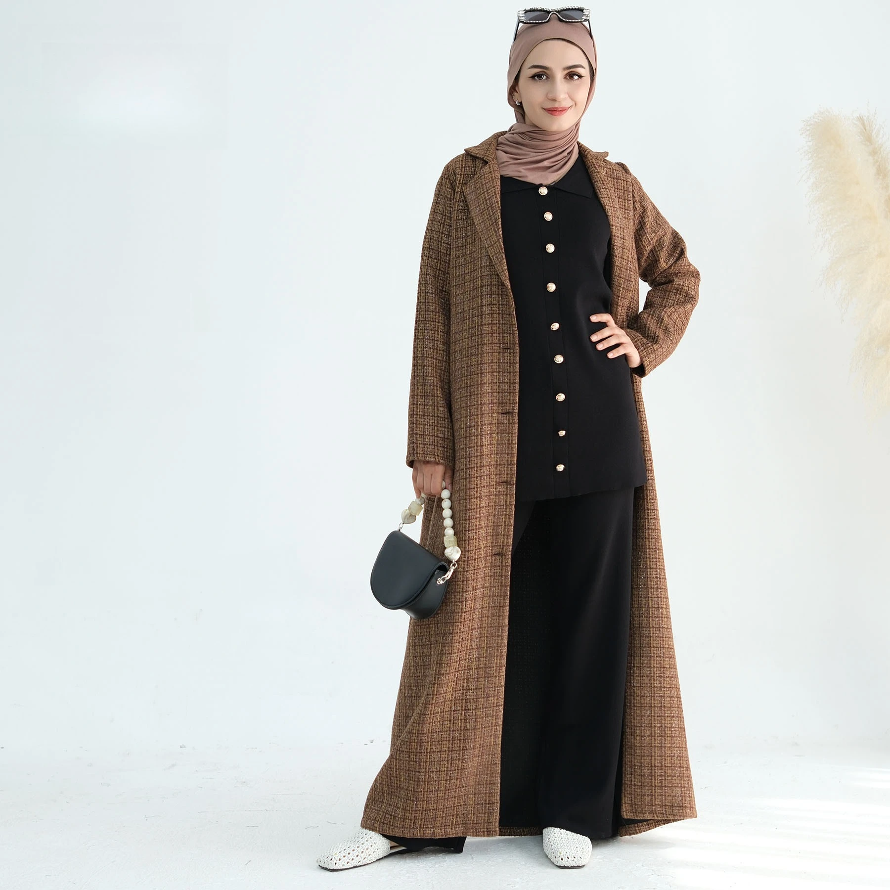 

Turkish Fashion Embroidered Wave Edge Cardigan Muslim Women Abaya Coat Islamic Outerwear Long Sleeve Loose Fit