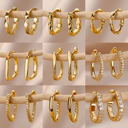 Stainless Steel Hoop Earrings For Women Gold Color Geometric Square Zircon Earring Female Wedding Aesthetic Jewerly Gift mujer