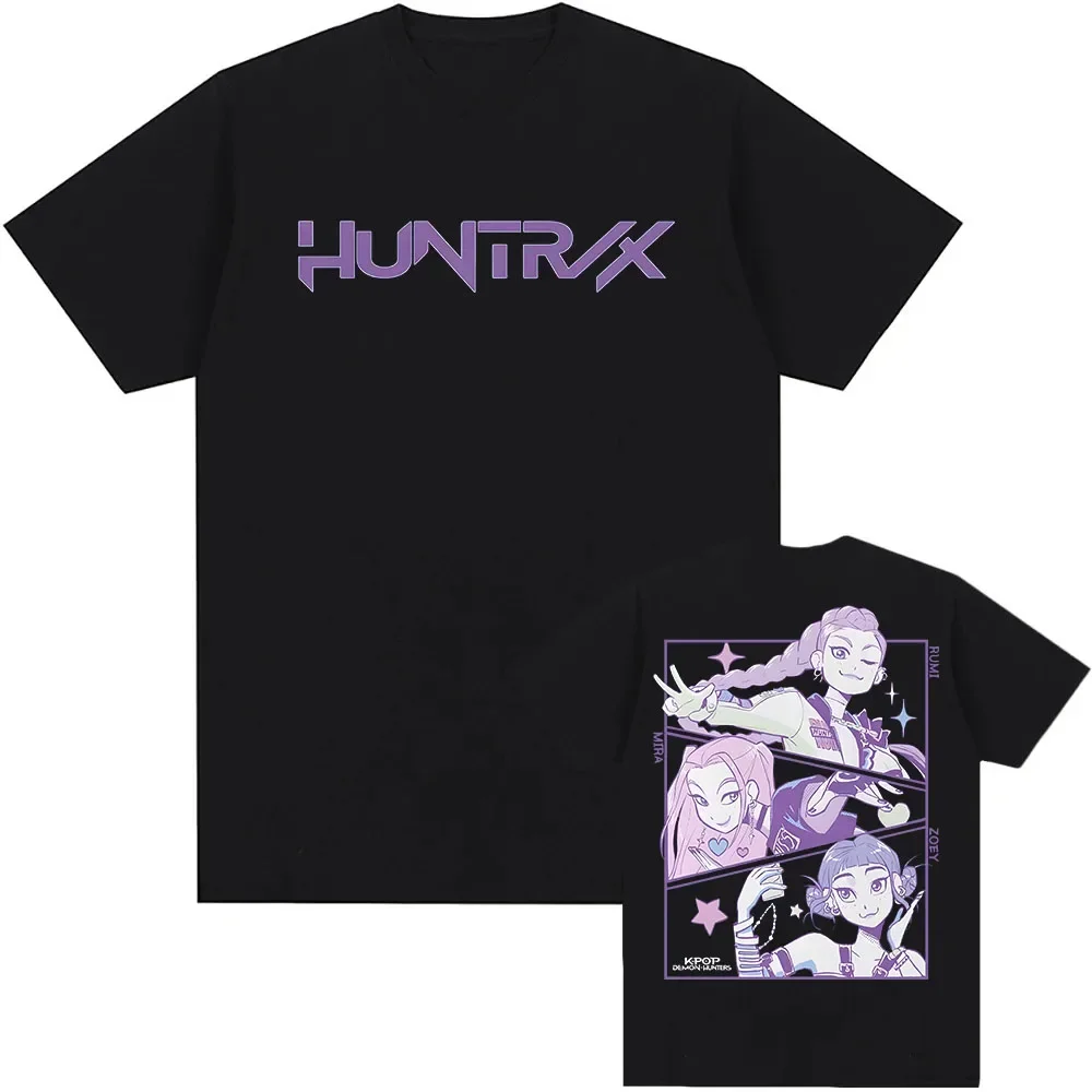 

Men's popular K-pop Devil Hunter Huntrix character print short-sleeved T-shirt, 100% cotton round-neck streetwear top