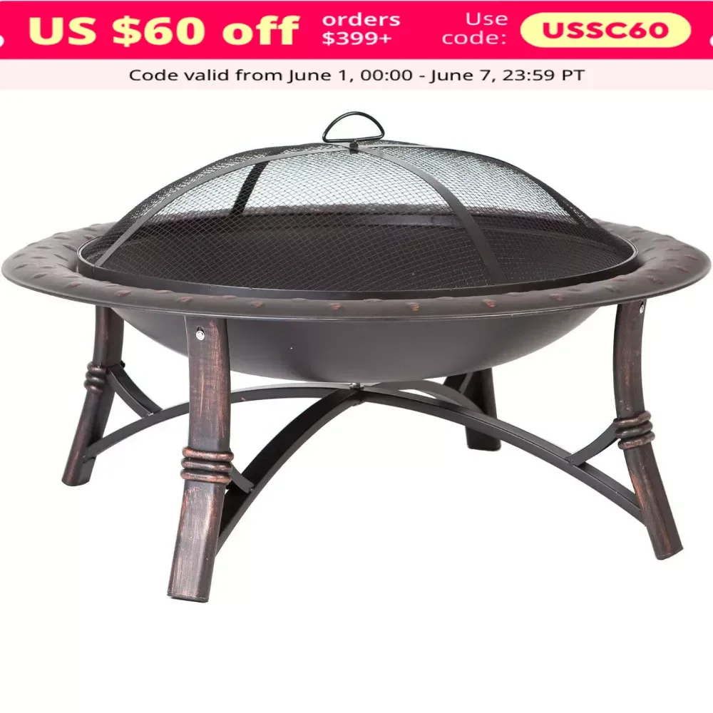 

Fire Pit, Steel Legs Wood Burning Lightweight Portable Patio Outdoor Firepit, Backyard Fireplace Included Screen Lift Tool