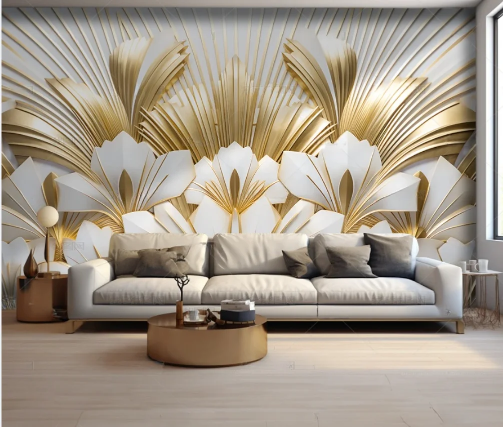 

Обои настенные на заказ, современные, с золотыми листьями и цветами, для декора фона дивана, интерьерные 3D-обои