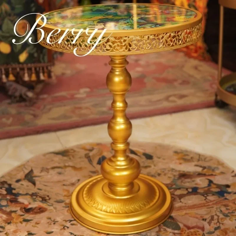 ‌Light Luxury Vintage Side Table, Round Coffee Table for home, Bedside Storage Cabinet with Drawers, High-End Home Decor Accents view 3