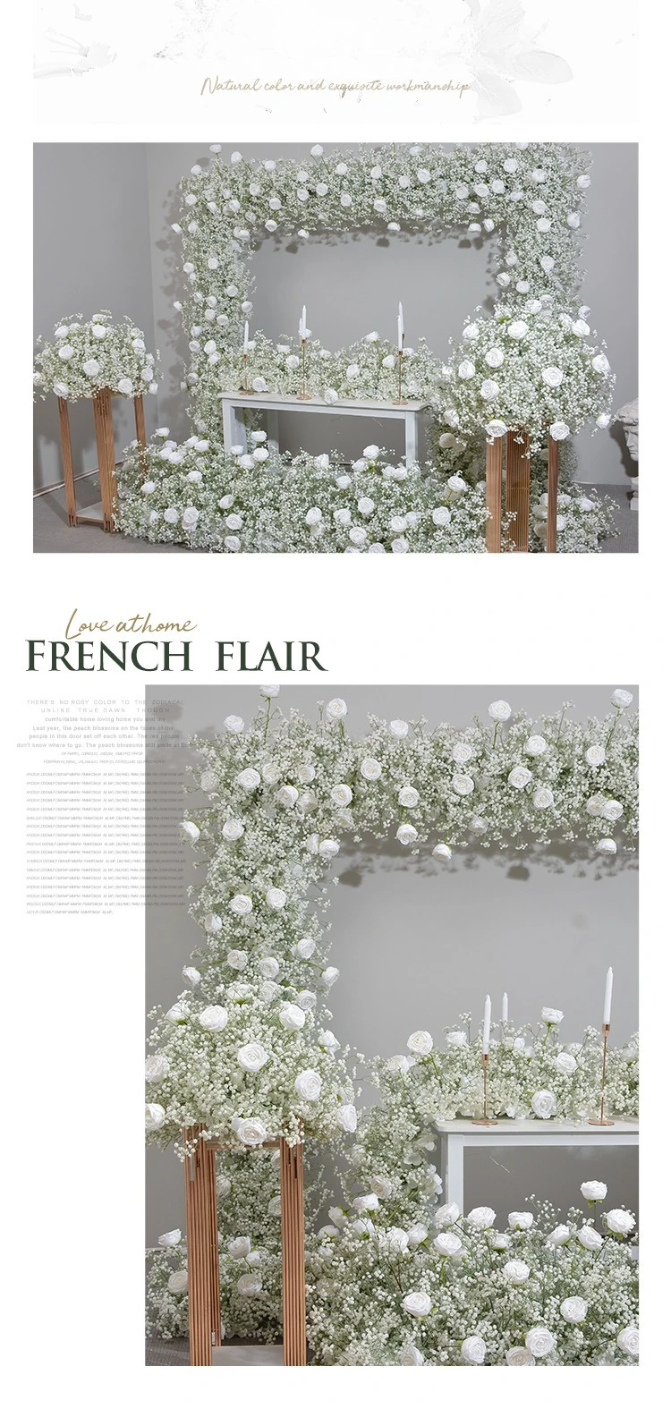 240CM Weiße Weiche Gypsophila Künstliche Quadratische Blumenbogen-Blumenkugel-Reihe für Hochzeitsbühne, Tisch, Fenster, Hintergrund-Dekoration Großhandel – Detail 7