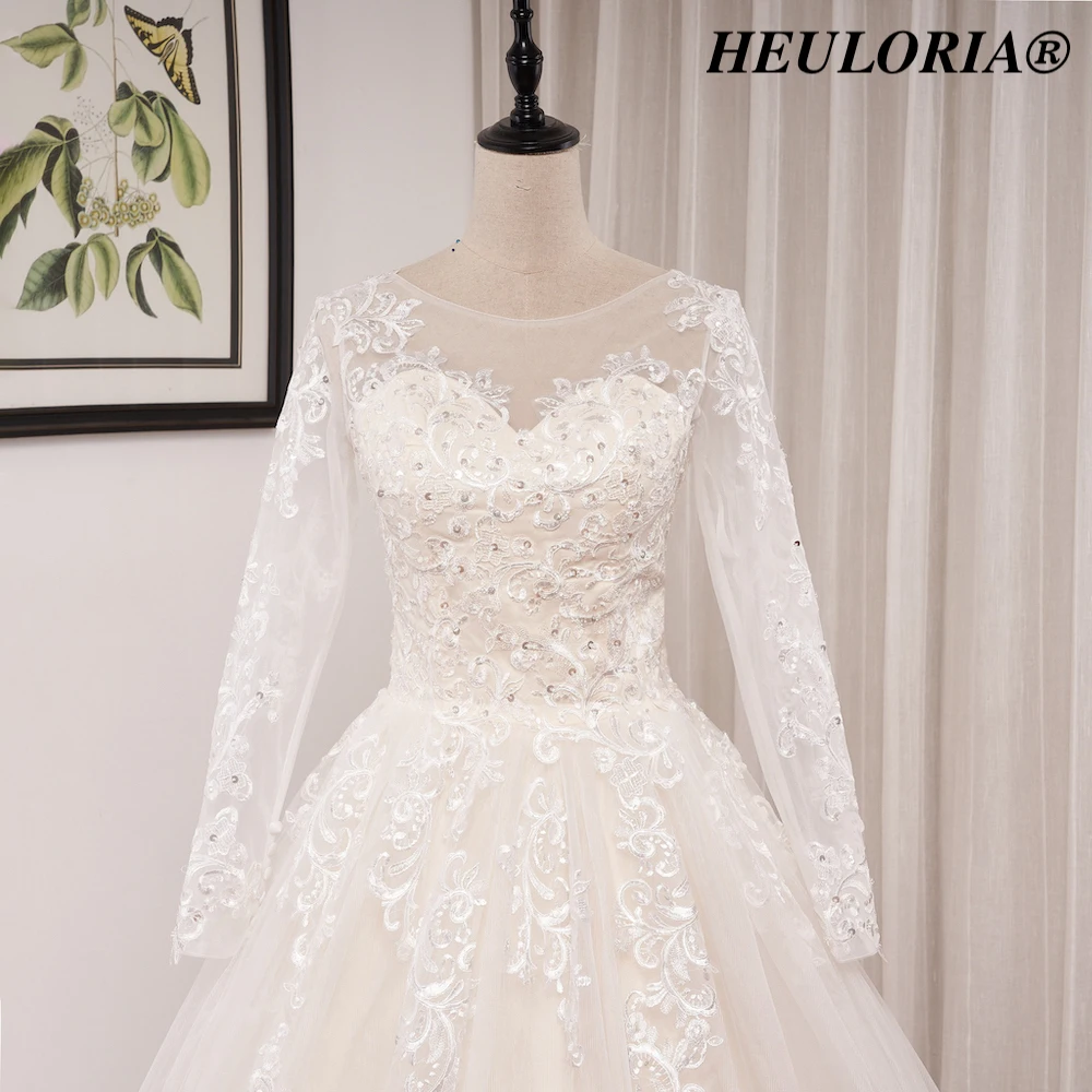 HEUIA LORIA-Vestido de Noiva Princesa, Manga Comprida, Perolização de Renda, Vestido De Noiva, Tamanhos Grandes