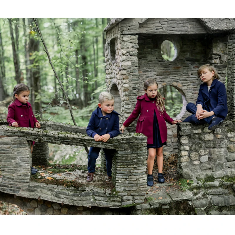 

Ali Plus AW25 Elegant Shabbos Navy Blue Girl And Boy Hooded Double-Breasted Coat With Detachable Quilting